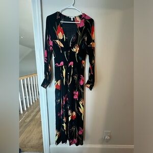 a long black floral dress